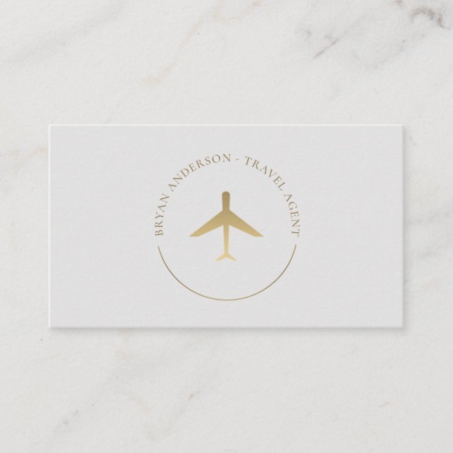 Travel Agent Gold Airplane Logo Business Card (Front)