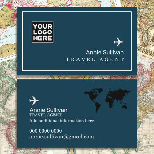 Travel Agent Logo Aeroplane World Map  Business Card