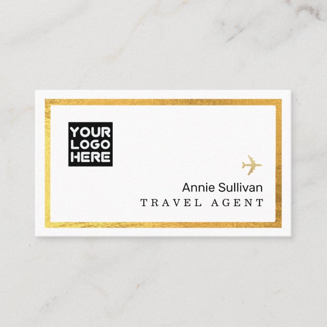 Travel Agent Logo Aeroplane World Map White Business Card (Front)