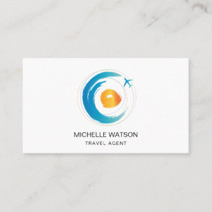 Travel Agent Map Beach Sun Ocean Aeroplane Vacatio Business Card