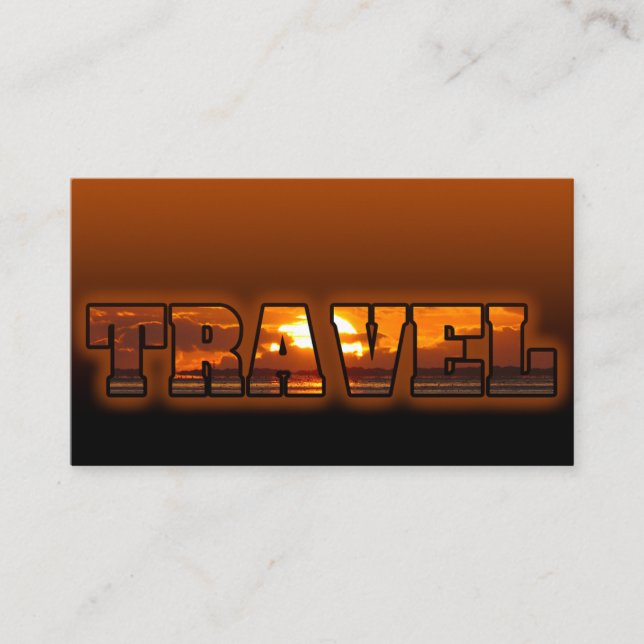 Travel agent ocean sunset dark orange beach business card (Front)