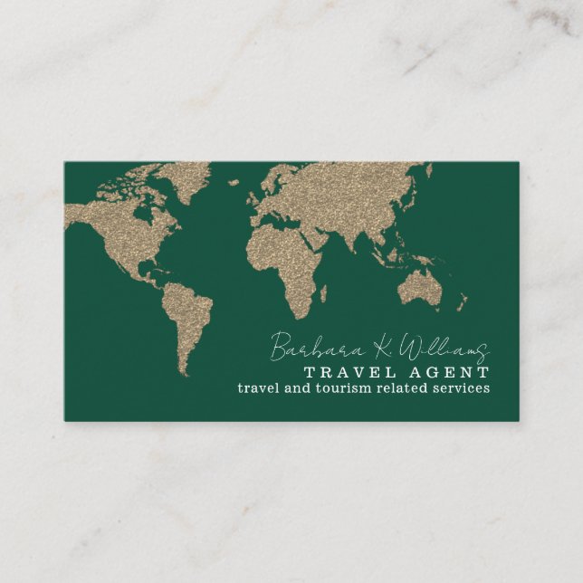Travel Agent Oversized Map Green Business Card (Front)
