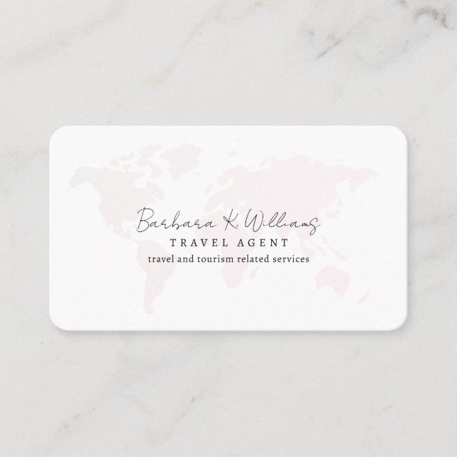 Travel Agent Pale Pink World Map  Business Card (Front)