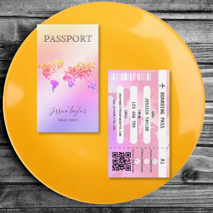 Travel Agent Passport World Map Boarding Pass Business Card