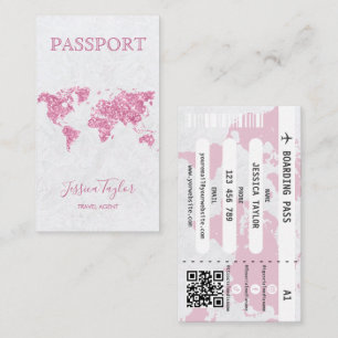 Travel Agent Passport World Map Boarding Pass Business Card