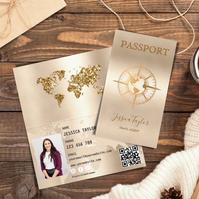 Travel Agent Passport World Map Insert Photo (passport like travel agent business card)