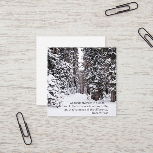 Travel Agent Rustic Winter Forest Quote Square Business Card (Front/Back In Situ)