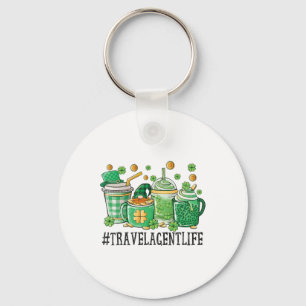 Travel Agent St Patricks Day Coffee Lovers Shamroc Key Ring