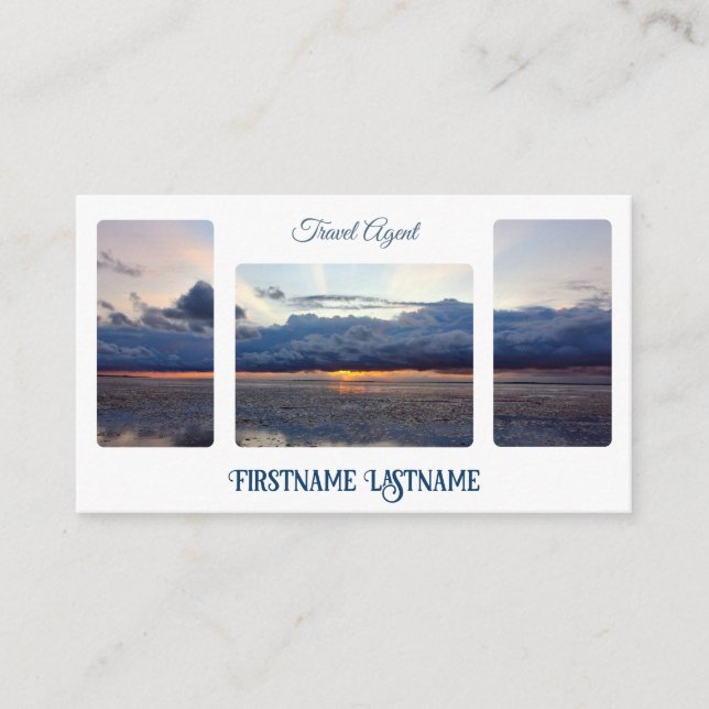 Travel agent sunset sky at ocean beach QR-Code Business Card (Front)