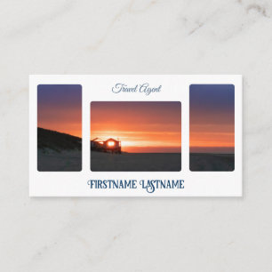 Travel agent sunset sky at ocean beach QR-Code Business Card