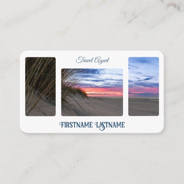 Travel agent sunset sky at ocean beach QR-Code Business Card (Front)