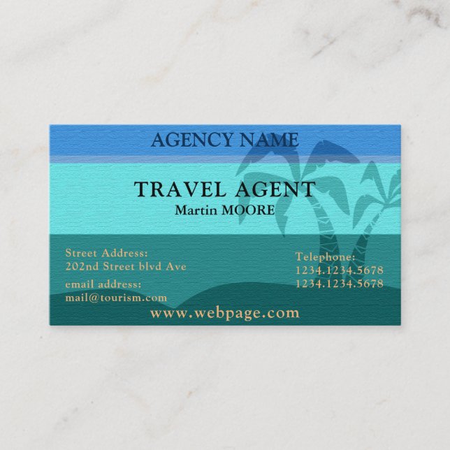 Travel agent tourism professional exotic cover business card (Front)