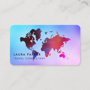 Travel Agent Watercolor World Map Tourism Booking Business Card