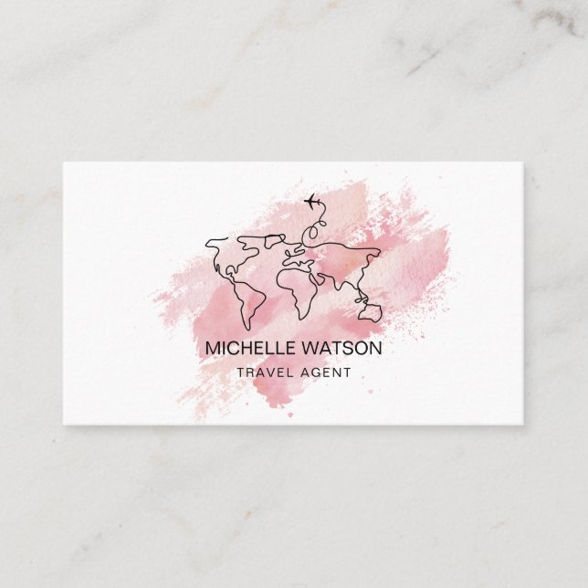 Travel Agent World Map Aeroplane Vacation Business Business Card (Front)