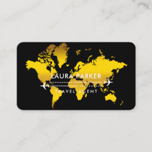 Travel Agent World Map Vacation Gold Glitter Busi Business Card