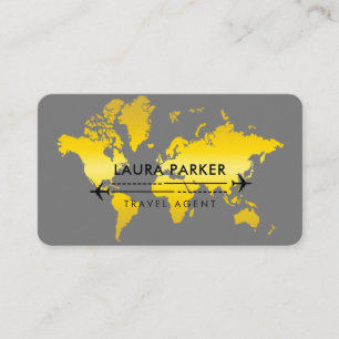 Travel Agent World Map Vacation Gold Glitter Busin Business Card