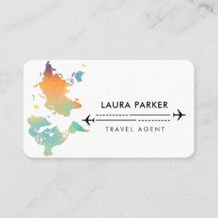 Travel Agent World Map Vacation Water Teal Beach B Business Card