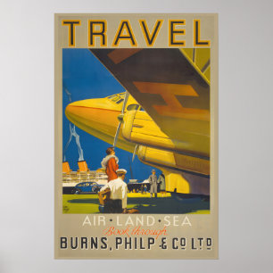 Travel - Air Land & Sea 1935 Classic Vintage World Poster