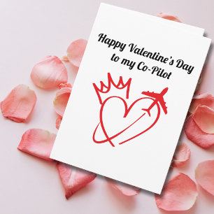 Travel Airplane Heart and Crown Modern Valentine's Card