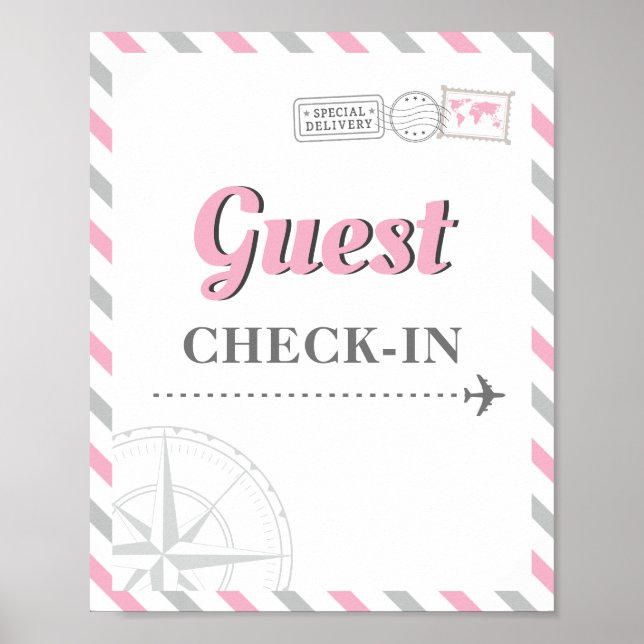 Travel Airplane Party Theme Guest Check-in Welcome Poster (Front)