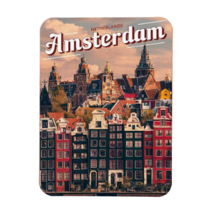 Travel Amsterdam colourful houses vintage gifts  Magnet