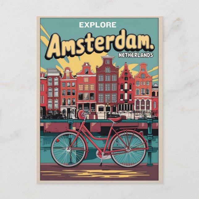 Travel Amsterdam holland bicycles vintage gifts Postcard (Front)