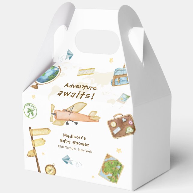 Travel Around The World Airplane Baby Shower  Favour Box (Front)