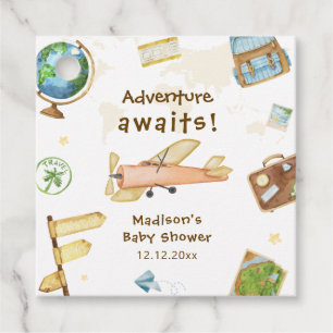 Travel Around The World Airplane Baby Shower Favour Tags