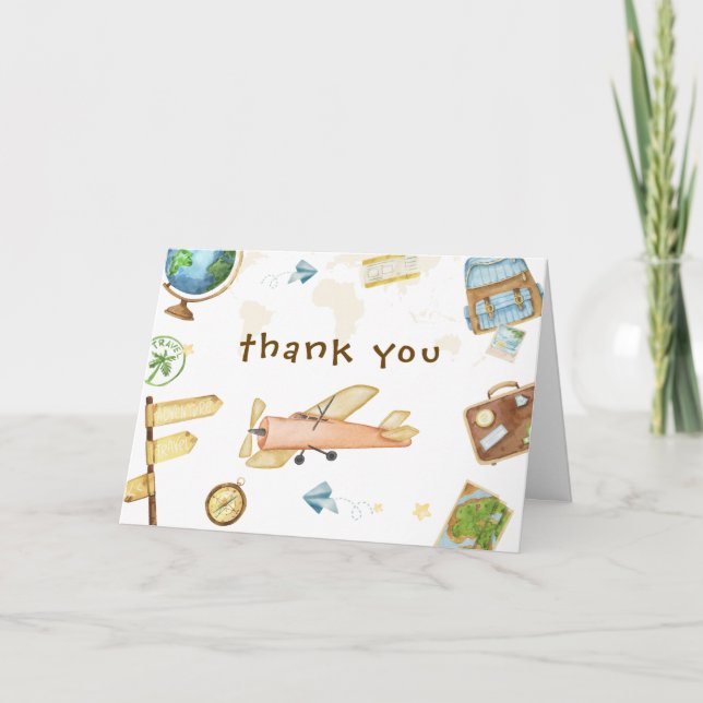 Travel Around The World Airplane Baby Shower  Thank You Card (Front)