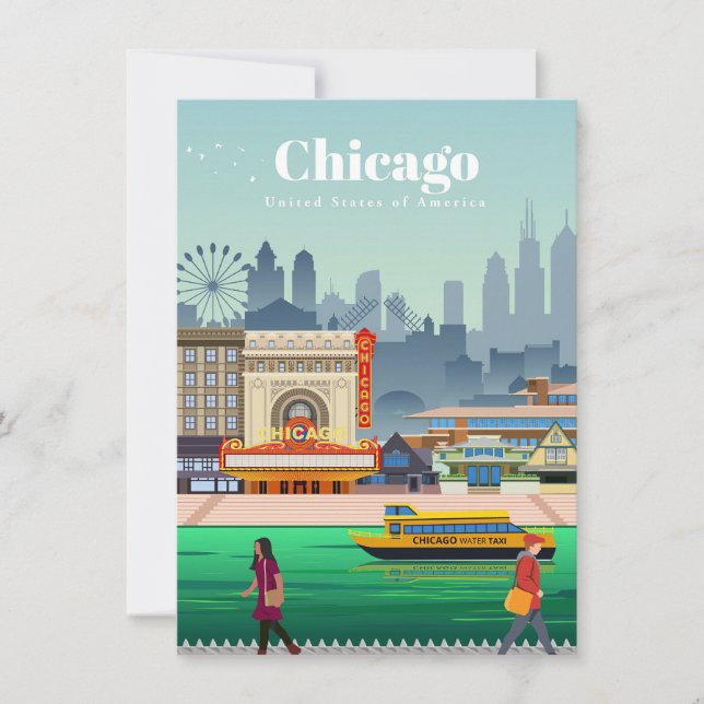 Travel Art Travel To Chicago Thank You Card (Front)