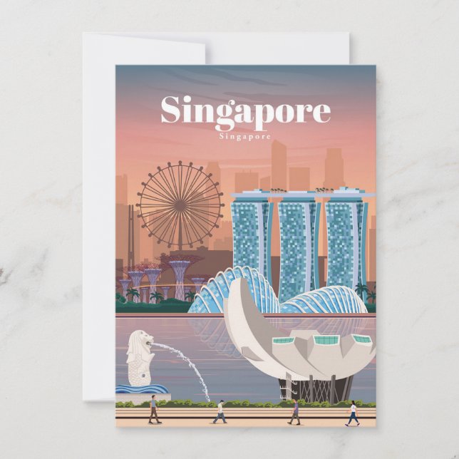 Travel Art Travel To Singapore Thank You Card (Front)