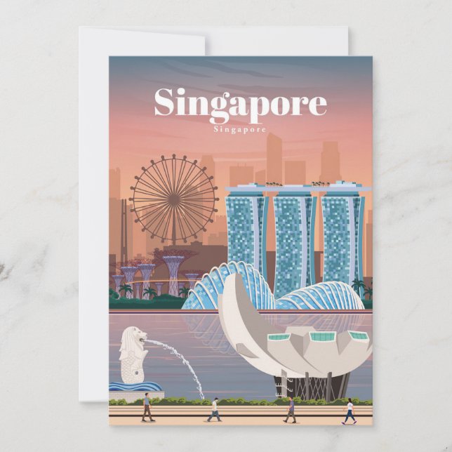 Travel Art Travel To Singapore Thank You Card (Front)