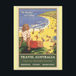 Travel Australia Beaches Vintage Postcard<br><div class="desc">Anyone would love to receive this vintage Australian travel postcard featuring a retro illustration of a tourism poster for beaches in Australia!</div>