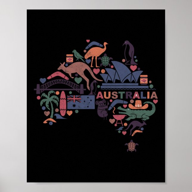 Travel Australia Map Sydney Australian Vacation So Poster (Front)