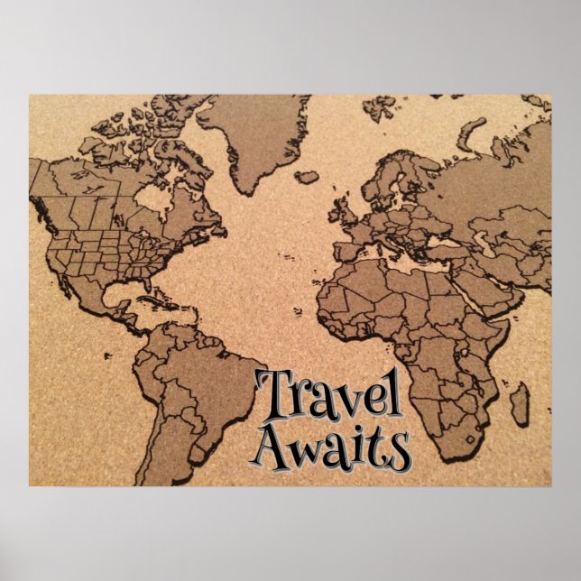 “Travel Awaits” Old-World Map Poster (Front)
