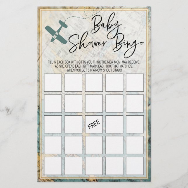 Travel Baby Shower Bingo Card Baby Shower party (Front)