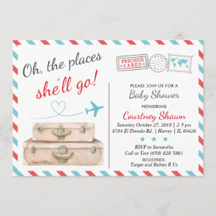 Travel Baby Shower Invitation for Girls, Airline