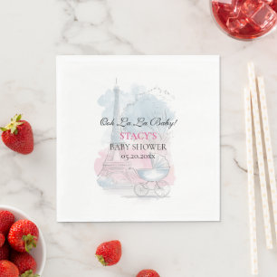 Travel Baby Shower Paris and Carriage Blue Pink Napkin
