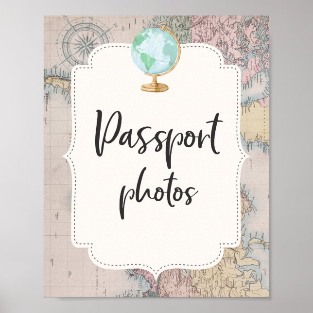 Travel Baby Shower Passport Photos Sign Adventure (Front)