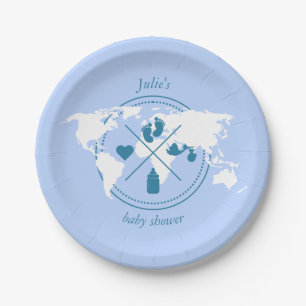 Travel Baby Shower Theme Passport World Map Paper Plate