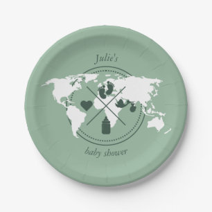 Travel Baby Shower Theme Passport World Map  Paper Plate