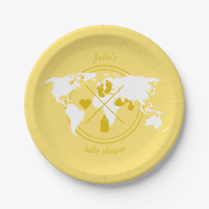 Travel Baby Shower Theme Passport World Map Paper  Plate