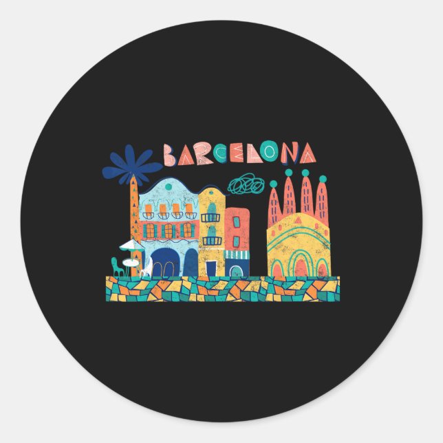 Travel Barcelona Spain Europe Spanish Family Vacat Classic Round Sticker (Front)