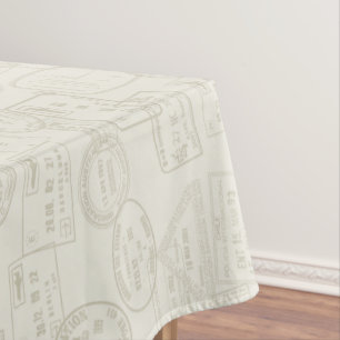 Travel Beige Passport Stamp Patterned Tablecloth