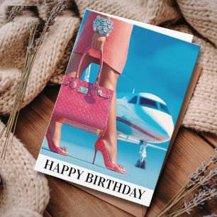 Travel Birthday Elegant Woman Handbag & Aeroplane Card