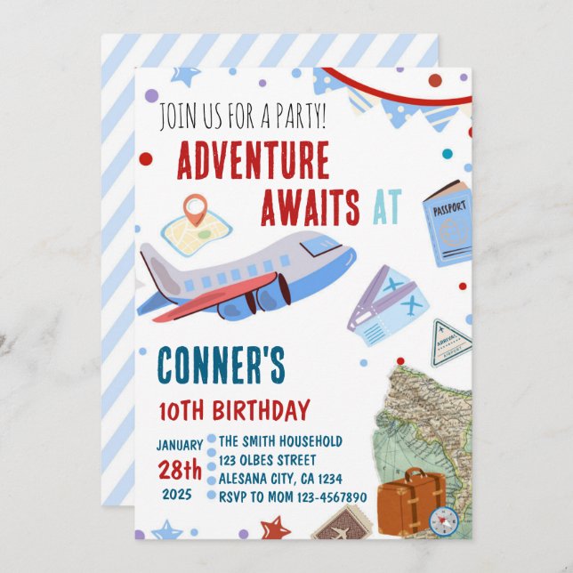 Travel Birthday Invitation Destination Theme Party (Front/Back)