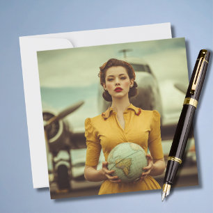 Travel Birthday Vintage Retro Woman Aeroplane Chic Card