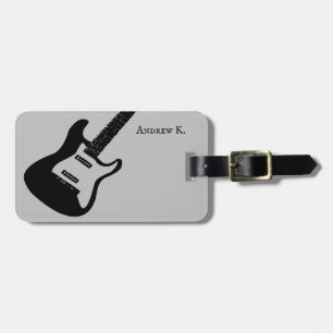 Travel black rock guitar music luggage tag