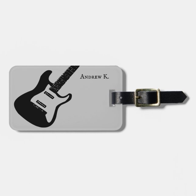 Travel black rock guitar music luggage tag (Front Horizontal)