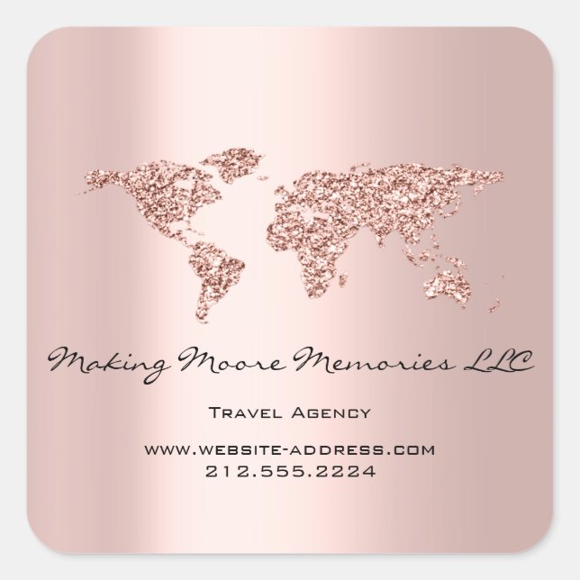 Travel Blogger Agency Earth Globe Rose Glitter Bus Square Sticker (Front)